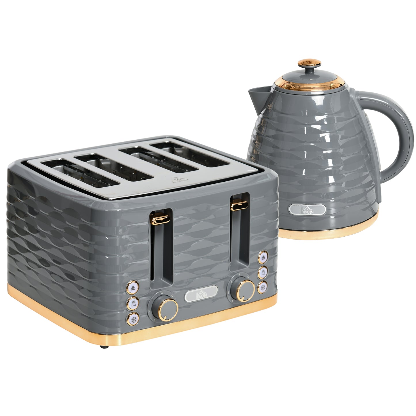 Set bouilloire et grille-pain, bouilloire 3000W 1,7 L ébullition rapide, grille-pain 4 tranches, gris