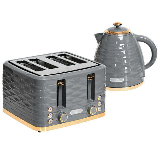 Set bouilloire et grille-pain, bouilloire 3000W 1,7 L ébullition rapide, grille-pain 4 tranches, gris