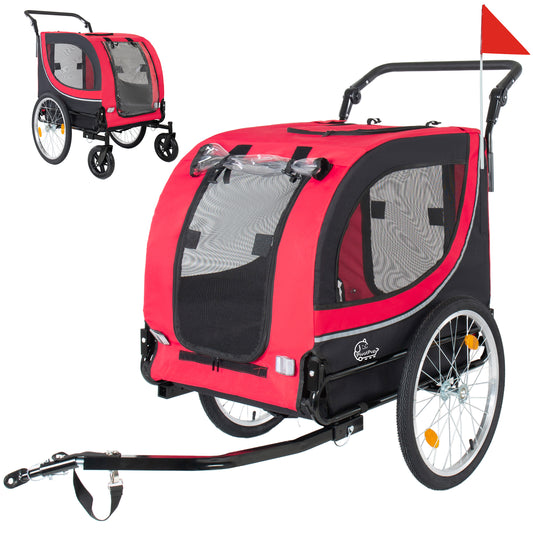 2-in-1 Bike Trailer & Pet Stroller For Dogs Up To 100lbs Foldable Pet Carrier Cart With Two 8   Front Caster & 20   Quick Release Air-Filled Wheels, Breathable Mesh And PVC Rain Cover, Red