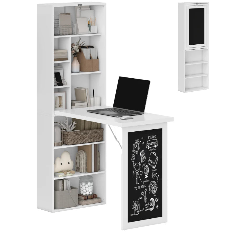 Fold - out Convertible Office Desk, Wall Mount Computer Desk With Blackboard And