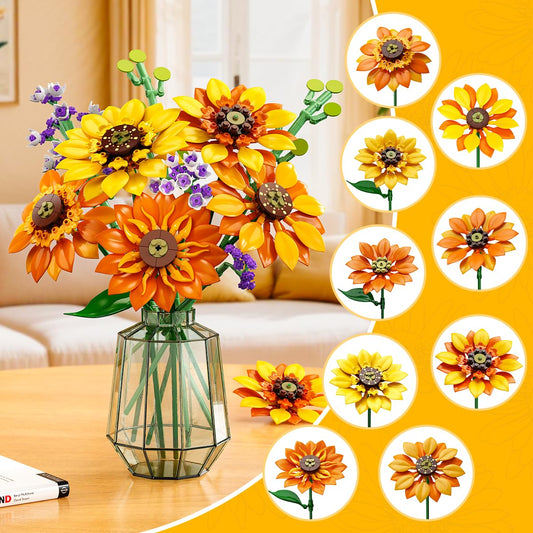 Flowers Sunflower Bouquet Building Set With Lights - 17 Flowers Botanical  Artificial Plant Sunflower Building Blocks Art Home Decor Easter Gifts For Adults Women Girl