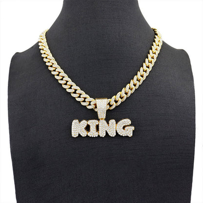 Collier Pendentif Football Diamanté - Couronne Roi