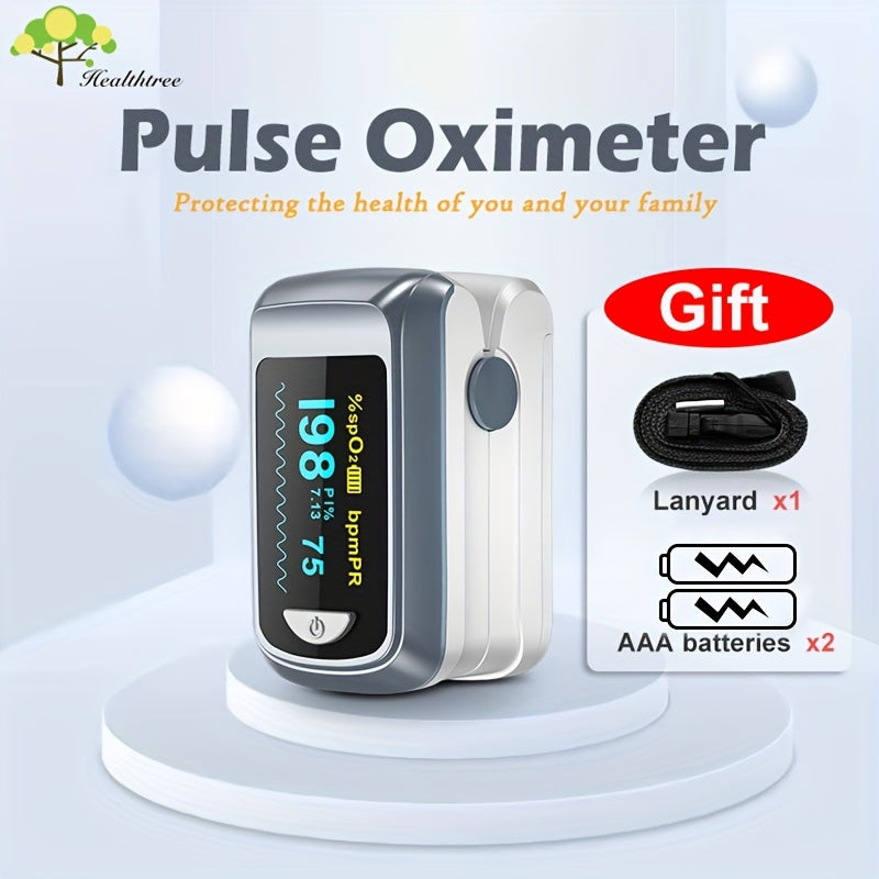 HEALTHTREE Pulse Oximeter Fingertip SpO2 Heart Rate Monitor - Blood Oxygen Saturation Monitor with LCD Display, Battery-Powered (AAA), Compact Design for Home, Travel & Aviation Use, Travel Health Tool, Modern Medical Device,