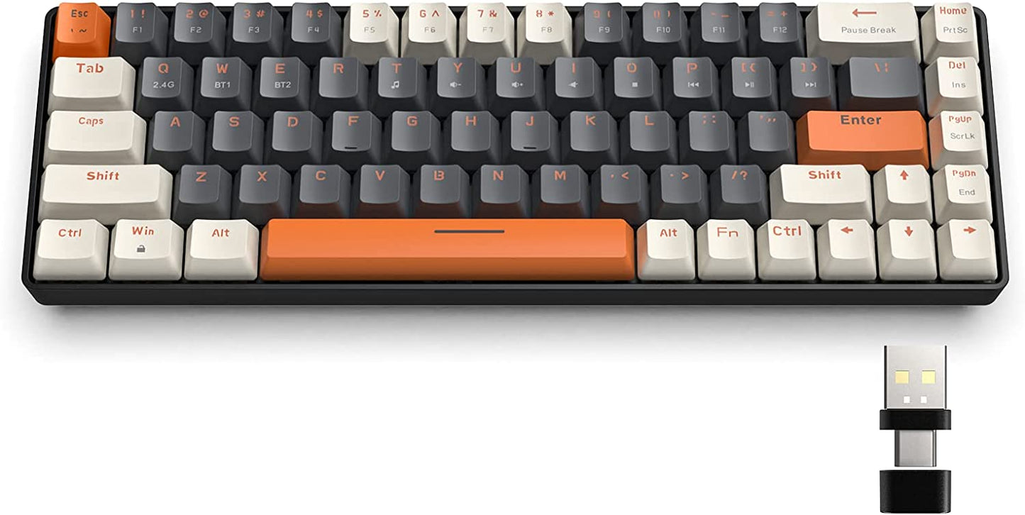 Wireless Bluetooth Mechanical Keyboard,Dual Interface   Type C& USB   For Phone--Milkshake-Red