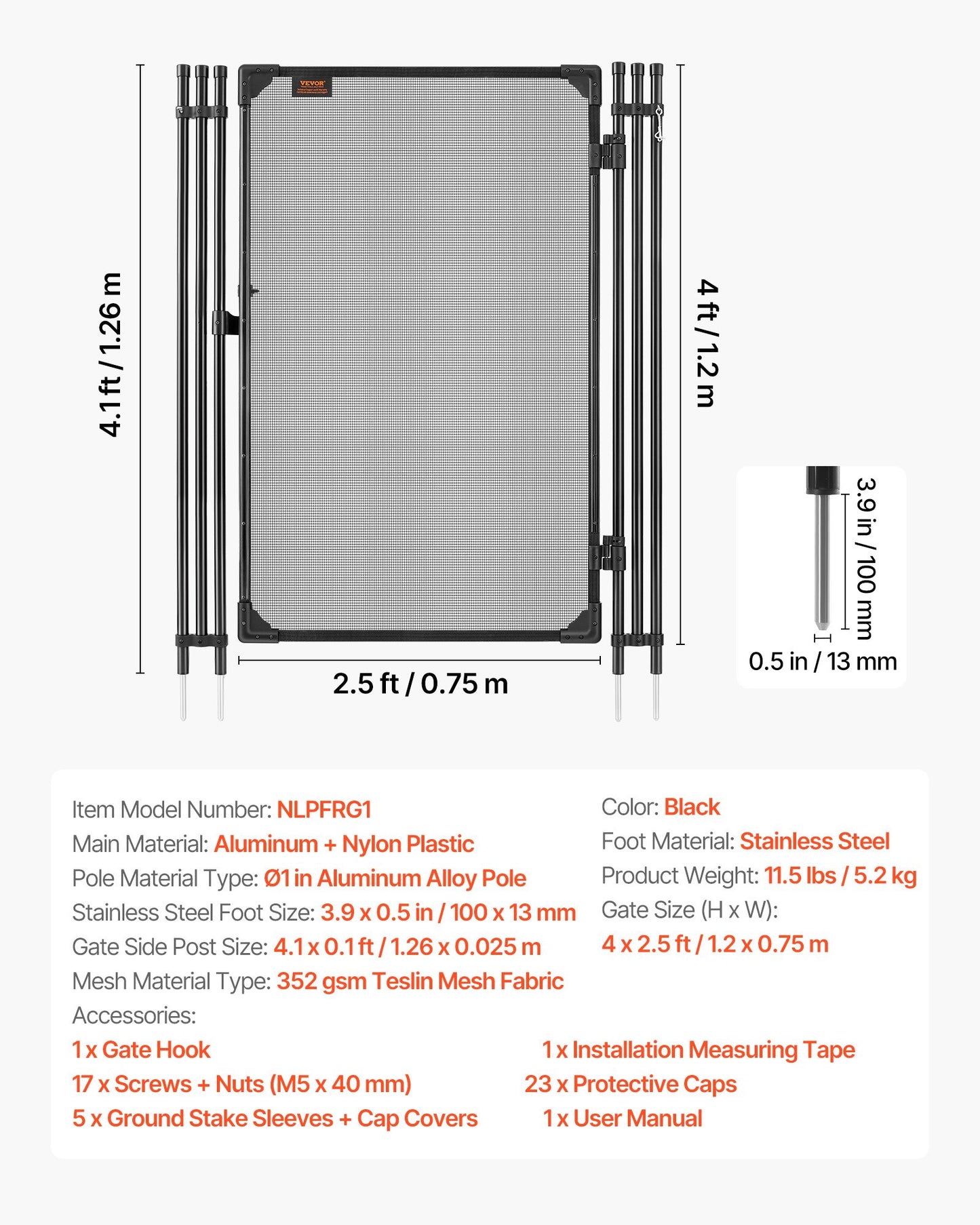 Pool Fence Gate, 4 X 2.5 Ft Inground Swimming Pool Fences Gate, Outdoor Security Fencing Door Kit With Metal Latch, 352 Gsm Teslin PVC Mesh, Round Tube, Lockable And Easy Installation, Black