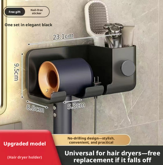 Hair dryer shelf capable of hanging line-elegant black-upgraded model-1 piece