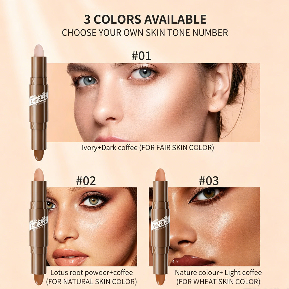 3PCS Dual - Ended Contour Stick, 2 - in - 1 Highlighter & Bronzer Stick, Waterpr