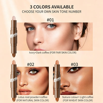 3PCS Dual - Ended Contour Stick, 2 - in - 1 Highlighter & Bronzer Stick, Waterpr