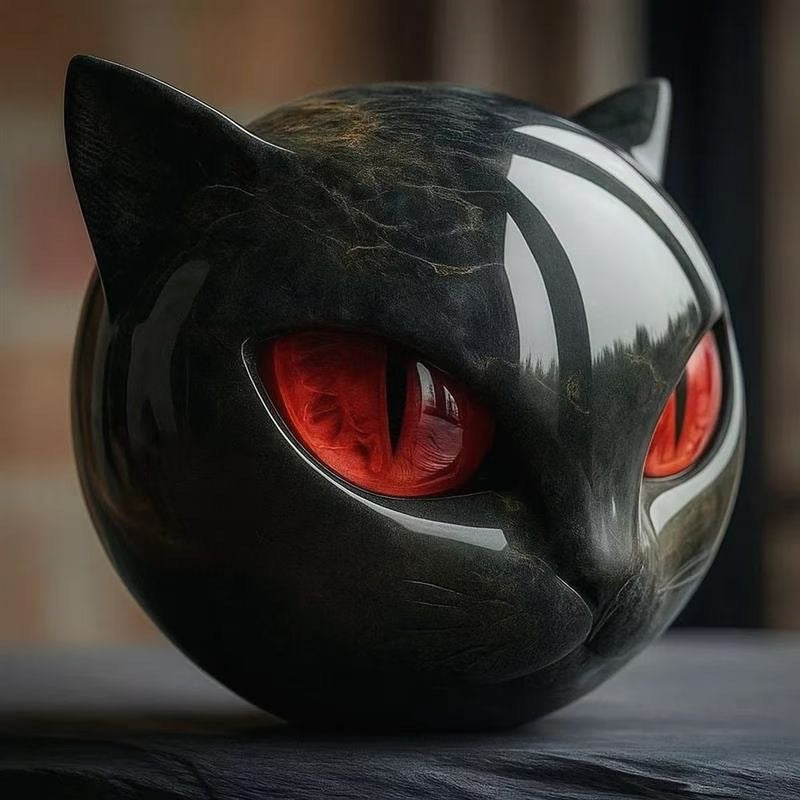 Black cat stone statue (resin head, marble texture): healing stone, souvenir, gift, home/office desk decor.