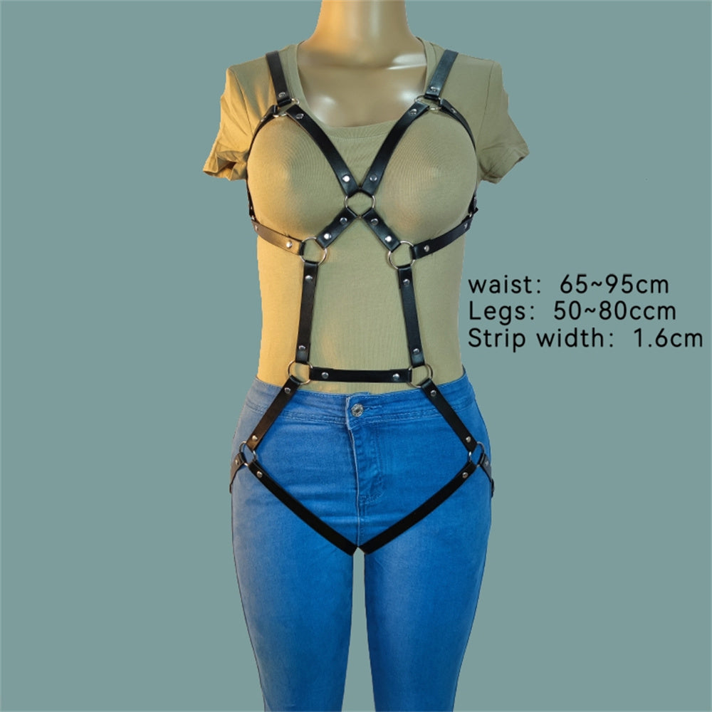 Body Harness Garter Belts, Sexy Leather Lingerie For Women Outfits, Punk Leather Harness Women Linerie Thigh Harness Leg Waist Straps