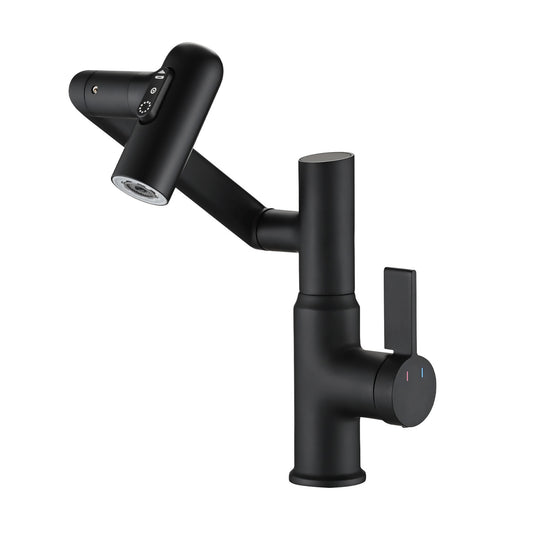 Bathroom Sink Faucet With Spray Function, Temperature Display, Anti-Slip Switch, Hot & Cold Controls, And 360  Swivel Spout