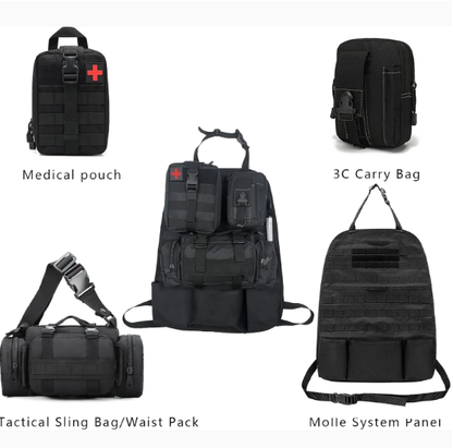 Universal Tactical Vehicle Back Seat Organizer With 3 Detachable Pouches - 2 Set