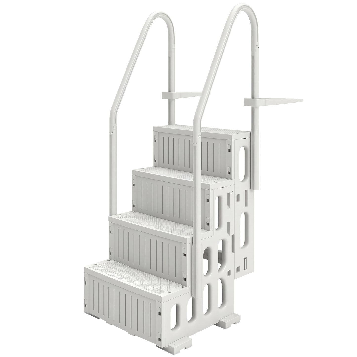 Swimming Pool Ladder Adjustable Height For Above Ground Pool Steps With Dual Handrails White
