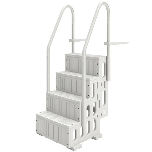 Swimming Pool Ladder Adjustable Height For Above Ground Pool Steps With Dual Handrails White