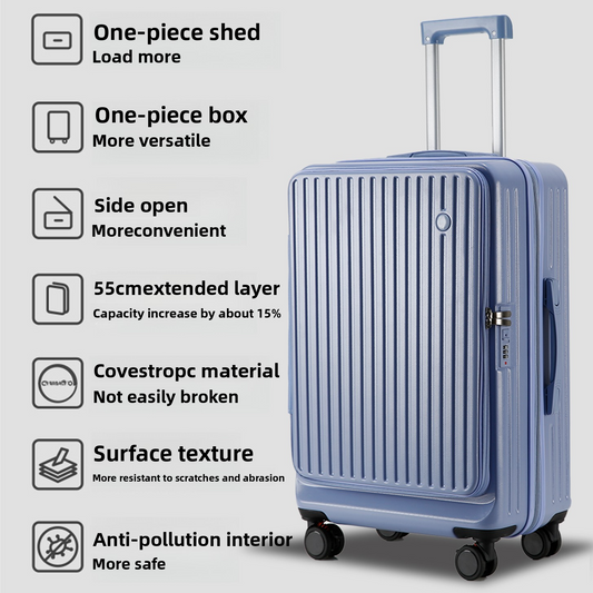 Valise cabine extensible à ouverture frontale en alliage, serrure TSA, port USB et porte-gobelet pliable