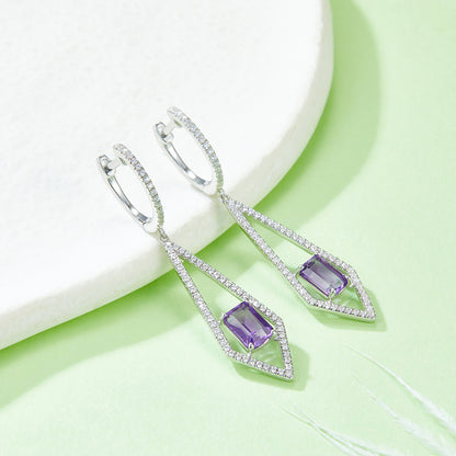 Boucles d'Oreilles Pendantes Argent S925 - Améthyste Naturelle