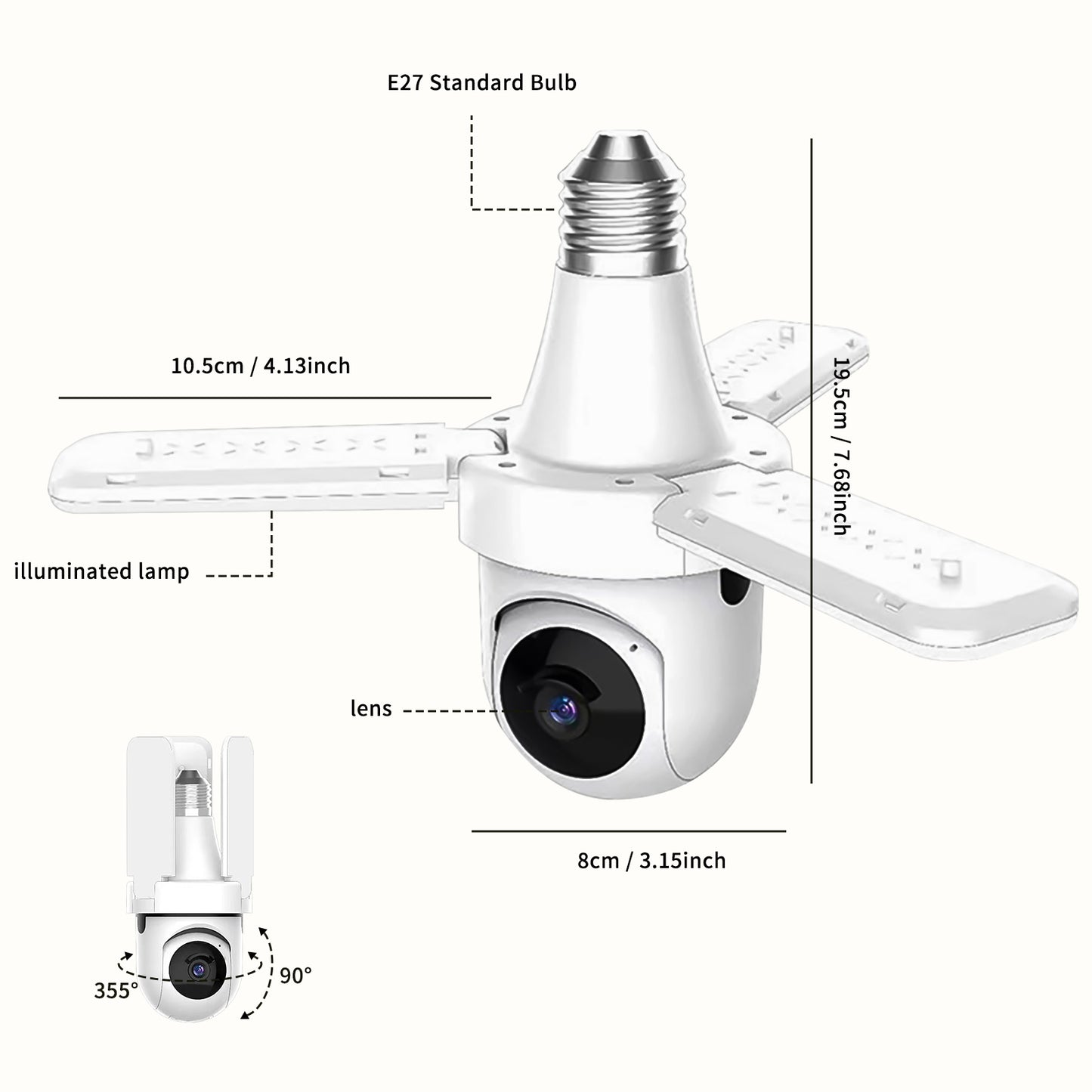 3 - Leaf Fan Light Bulb Security Camera, 1080P HD WiFi Remote Monitor, Easy Inst