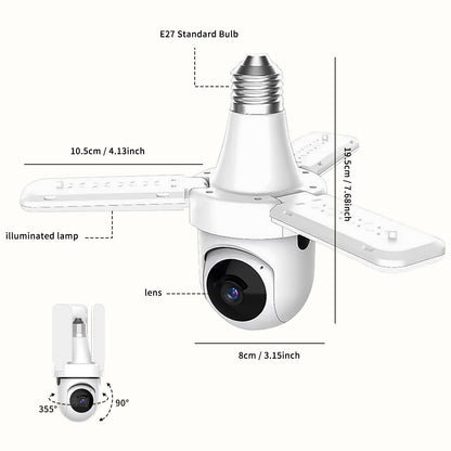 3 - Leaf Fan Light Bulb Security Camera, 1080P HD WiFi Remote Monitor, Easy Inst