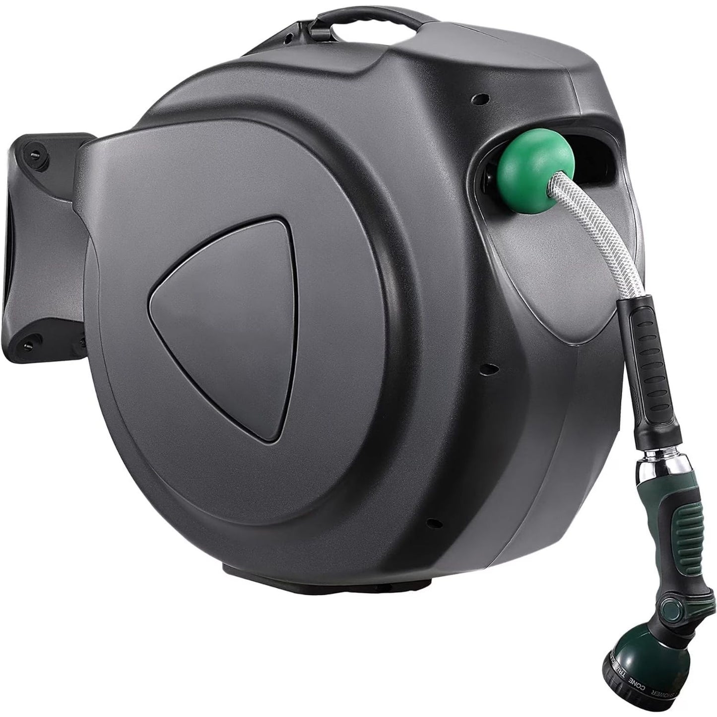 Auto Rewind Retractable Hose Reel, Wall Mounted With 180degree   Swivel, Multi-Function Spray Nozzle For Outdoor Watering