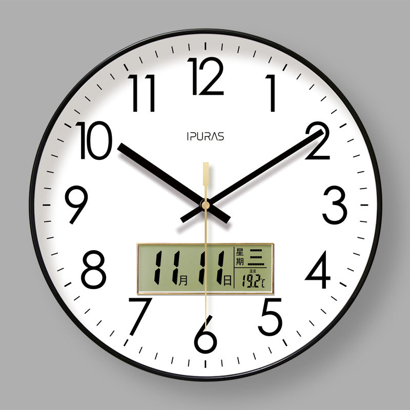 2025 New 10/12/14 - inch Electronic Calendar Wall Clock. Monitors temp & humidity. Dual - display. Mute. Quartz movement.