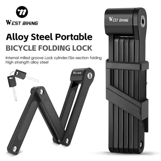Support pan European shipping--WEST BIKING Bicycle Folding Lock 2 Keys 87cm High Security Alloy Steel Lock For MTB Road Bike E-Bike Anti-Theft Foldable Lock