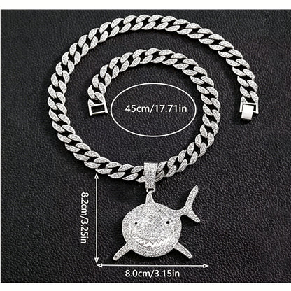 Collier Pendentif Football Strass Plaqué Or - Charm Requin