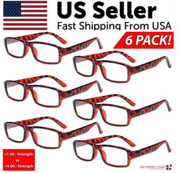 Reading Glasses Mens Womens Readers 6 PACK Square Frame Unisex Style Specs NEW