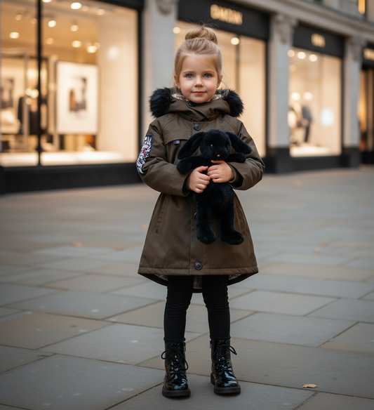 Girls Fur Hooded Padded Parka Coat Warm Winter Jacket 2-7Y