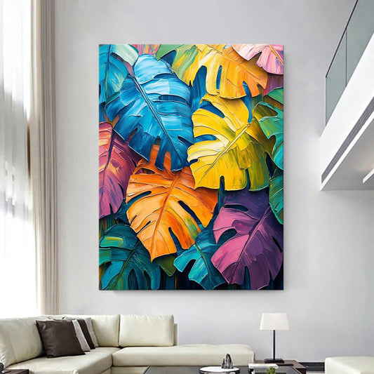 Handmade Oil Painting Canvas Wall Art Decoration Dopamine Colorful Turtle-Back Bamboo Green Plant For Home Decor Rolled Frameless Unstretched Painting
