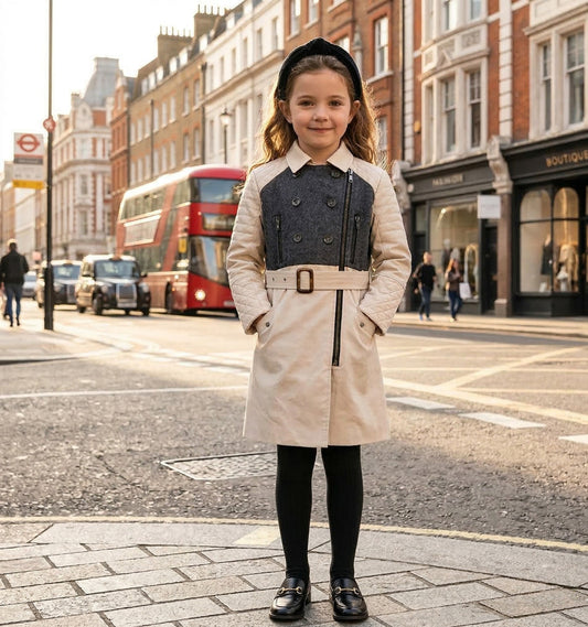 Girls Beige Trench Coat Spring Lightweight Windproof Jacket Double Breasted 3-12