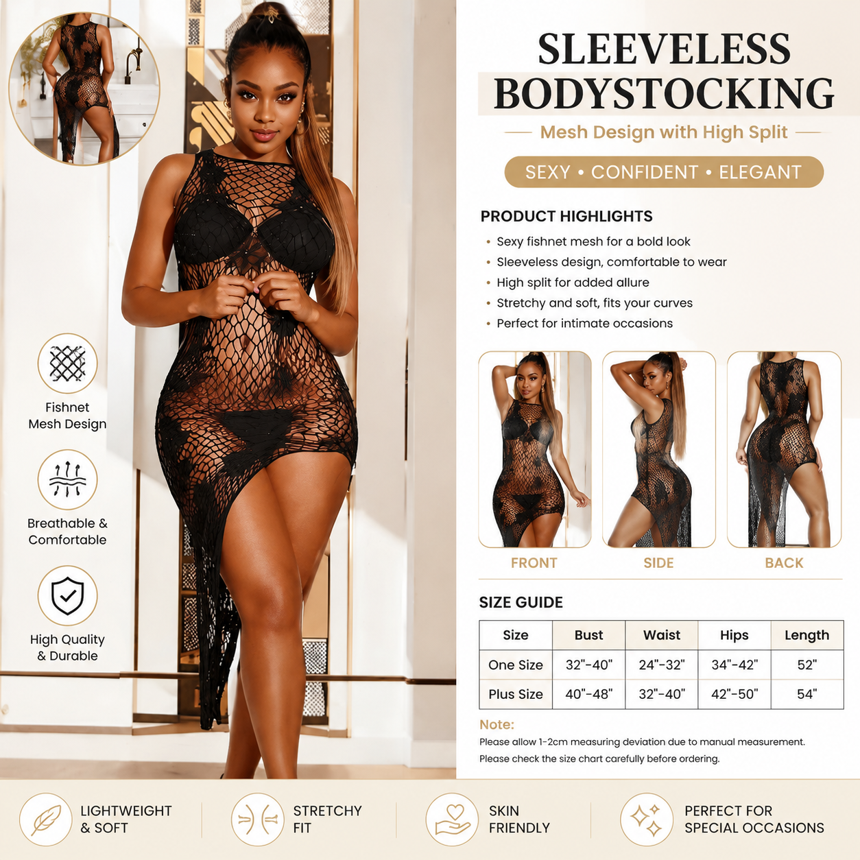 Sexy Hollow Out Mesh Bodycon Dress High Slit Stretch Fishnet Lingerie Bodysuit For Intimate Occasions