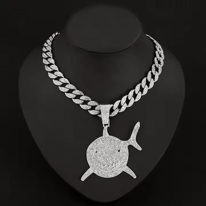 Collier Pendentif Football Strass Plaqué Or - Charm Requin