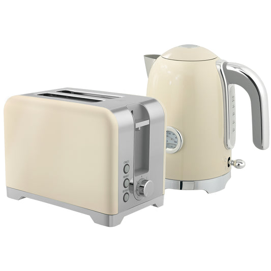 Set grille-pain et bouilloire au design rétro, crème