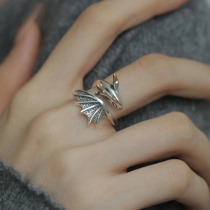 Bague Ouverte Aile de Dragon Bicolore - Style Punk Gothique