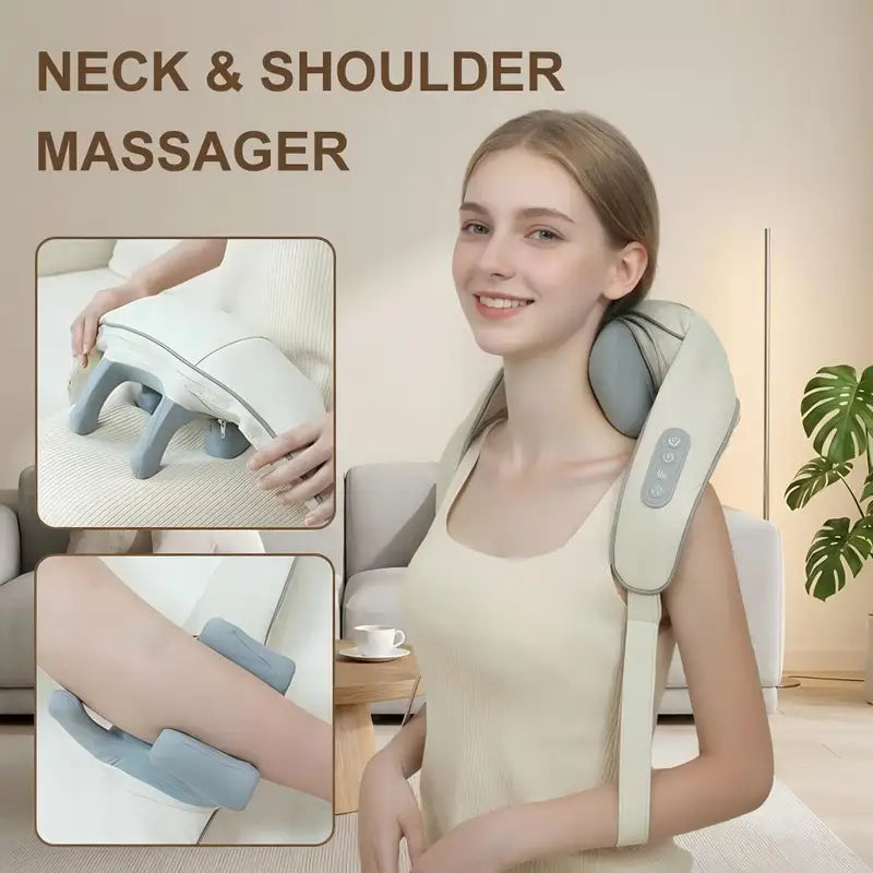 Shiatsu Neck Shoulder Massager Deep Tissue Shawl Kneading Spine Back Muscle Relaxer For Car Home Use Trapezius Neck Massager