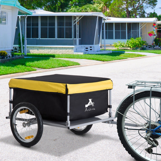 Bicycle Cargo Trailer, Two-Wheel Bike Luggage Wagon Trailer With Removable Cover, Fits 20" - 26" Bicycle Wheels, Yellow