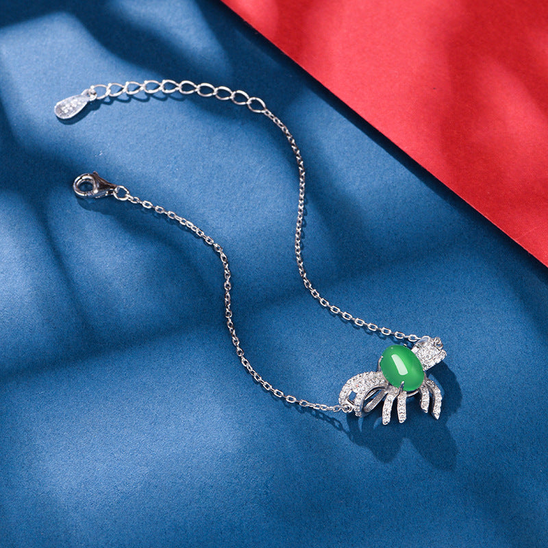 Bracelet Nœud Argent S925 - Chrysoprase Verte Cabochon