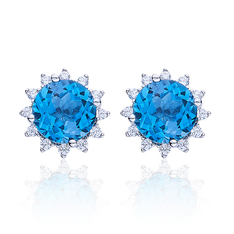 Boucles d'Oreilles Argent S925 Étoile - Cristal Bleu Naturel 6mm
