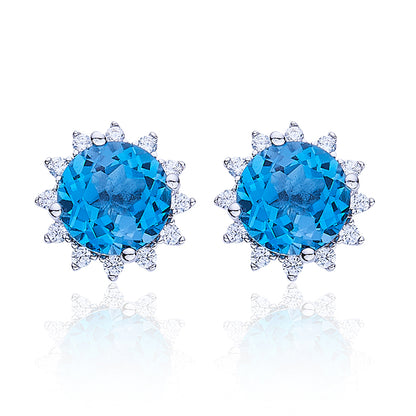 Boucles d'Oreilles Argent S925 Étoile - Cristal Bleu Naturel 6mm