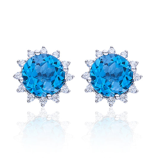 Boucles d'Oreilles Argent S925 Étoile - Cristal Bleu Naturel 6mm