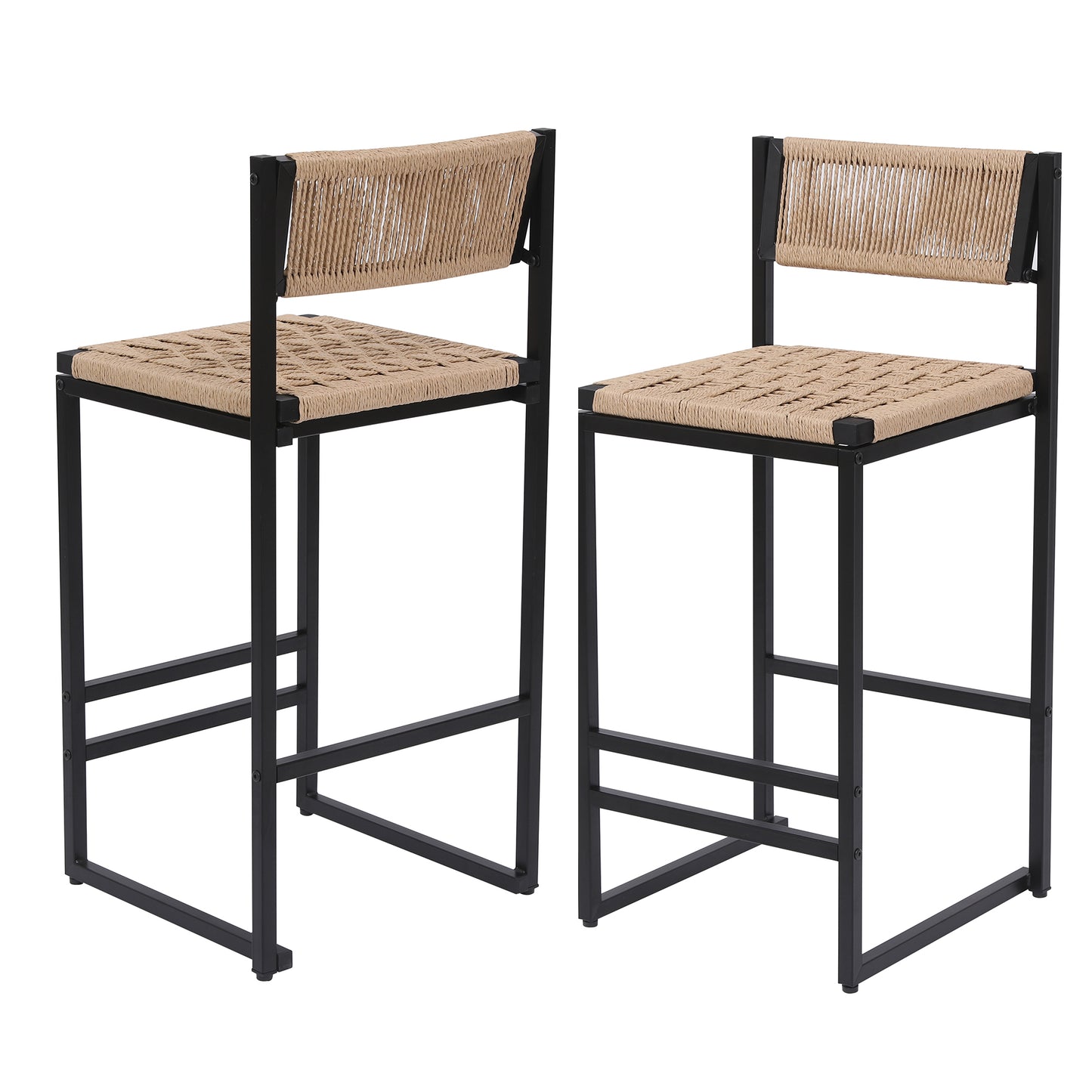 Lot de 2 Tabourets de Bar avec Repose-pieds - Corde Tressée