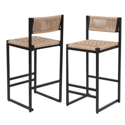 Lot de 2 Tabourets de Bar avec Repose-pieds - Corde Tressée