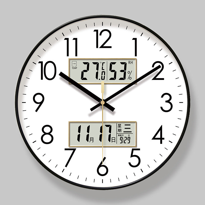 2025 New 10/12/14 - inch Electronic Calendar Wall Clock. Monitors temp & humidity. Dual - display. Mute. Quartz movement.