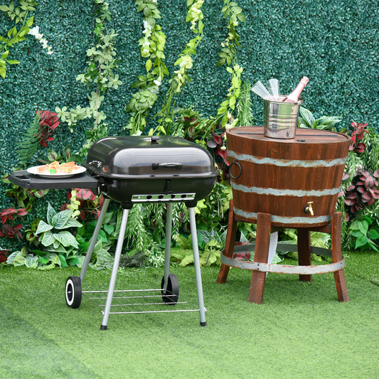 22" Charcoal Barbecue Grill With Portable Wheel, Side Tray And Lower Shelf For Outdoor BBQ For Garden, Backyard, Poolside