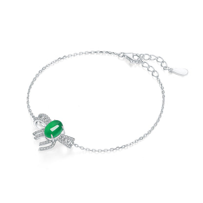 Bracelet Nœud Argent S925 - Chrysoprase Verte Cabochon