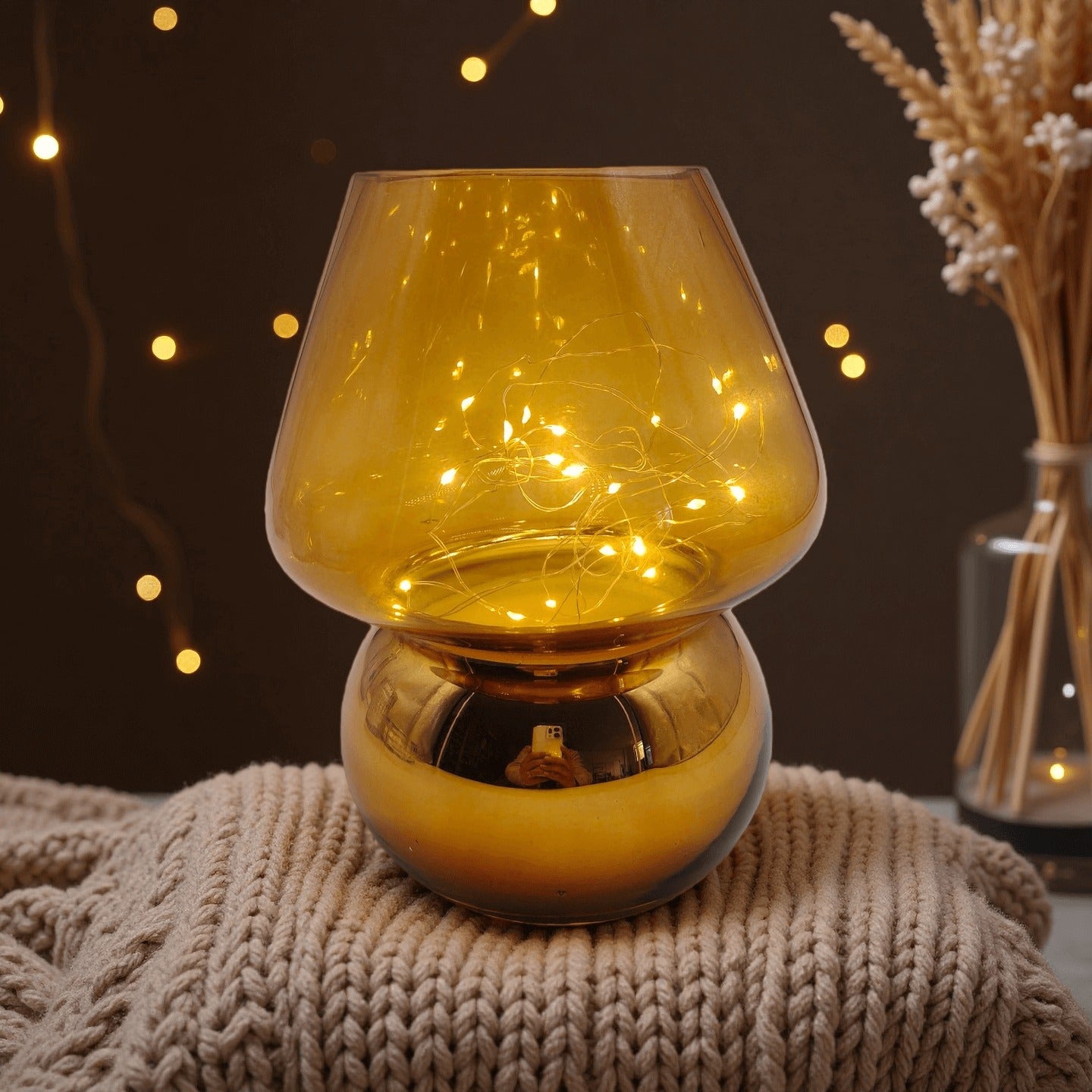 Lampe champignon en verre sans fil sur batterie, forme champignon mignonne, compacte et portable