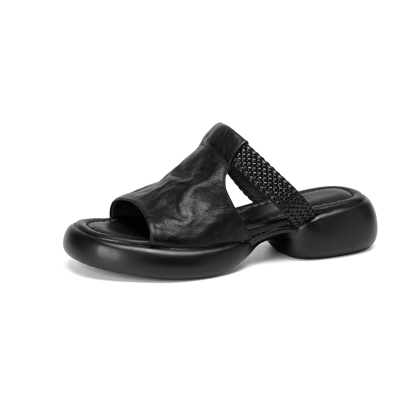 Women's Handmade Full - Grain Sheepskin Woven Platform Slide Sandals, Open - Toe
