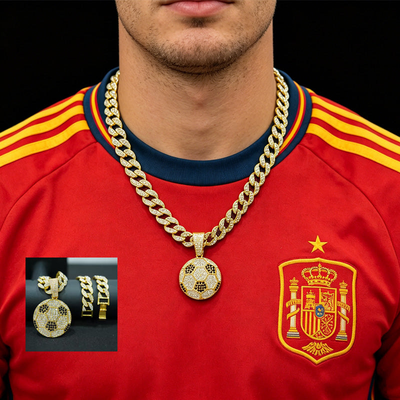 Collier Pendentif Football Chaîne Cubaine Strass
