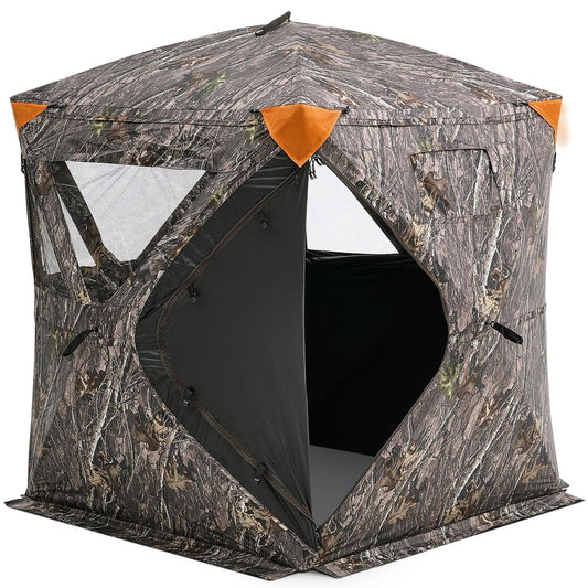 Hunting Blind, 270° Ground Blind, 1-2 Person Pop Up Deer Blind For Hunting With Carrying Bag, Portable Resilient Hunting Tent, 3 Horizontal Windows For Turkey And Deer Hunting