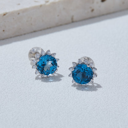Boucles d'Oreilles Argent S925 Étoile - Cristal Bleu Naturel 6mm